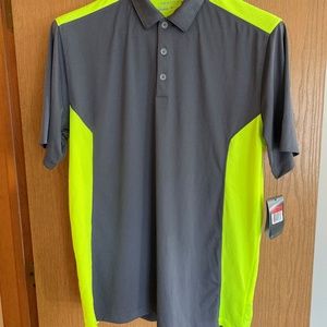 NIKE MENS GLOF SHIRT, DRI-FIT, LG GRAY & YELLOW, N